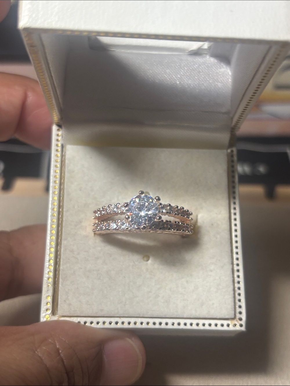 Sparkling Rose Gold Cubic Zirconia Bridal Ring Set - Rose Gold